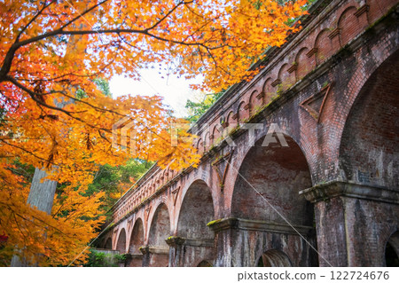 Nanzenji Temple brick aqueduct landmark with autumn leaf, Kyoto Nanzenji Temple brick aqueduct landmark with autumn leaf, Kyoto 122724676