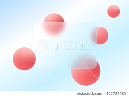 Glass morphism website landing page template. Transparent glass partition with floating spheres. Abstract background. 122724983