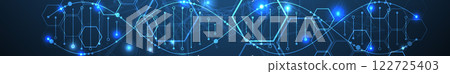 Glowing neon DNA chain. Biotechnology, biochemistry, science, medicine concept. Glowing neon DNA chain. Biotechnology, biochemistry, science, medicine concept. 122725403