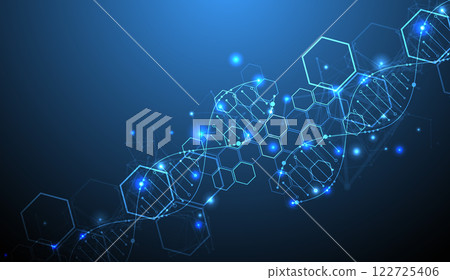 Glowing neon DNA chain. Biotechnology, biochemistry, science, medicine concept. Glowing neon DNA chain. Biotechnology, biochemistry, science, medicine concept. 122725406
