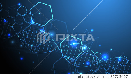 Glowing neon DNA chain. Biotechnology, biochemistry, science, medicine concept. Glowing neon DNA chain. Biotechnology, biochemistry, science, medicine concept. 122725407