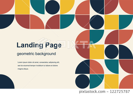 Colorful geometric mosaic landing page. Web page illustration with creative abstract shapes Colorful geometric mosaic landing page. Web page illustration with creative abstract shapes 122725787