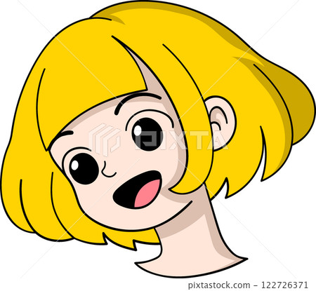 Cheerful Cartoon Illustration of Blonde Girl with Wide Smile 122726371