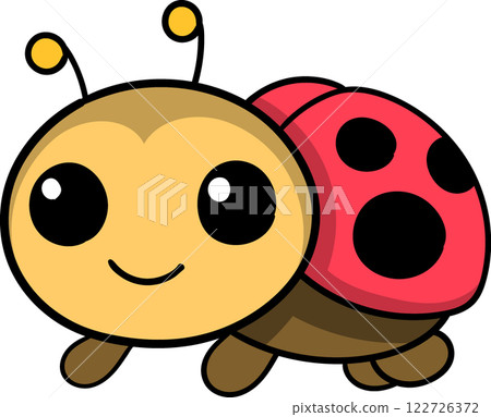 Cute Cartoon Illustration of a Smiling Ladybug with Red Shell 122726372