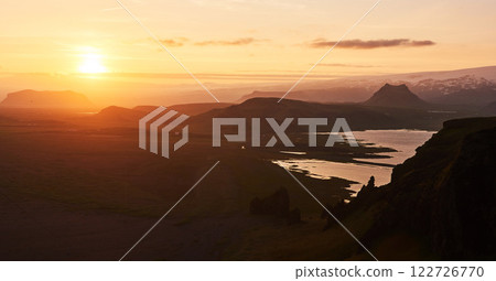 olorful sunset over the mountains. Fantastic views of the landscape in Iceland 122726770