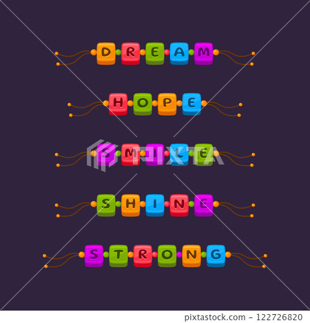 Colorful Handmade Friendship Bracelet Set. Vector 122726820