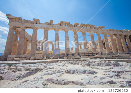 Athens, Greece. Parthenon temple on Acropolis hill, blue sky background 122726980