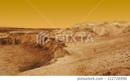 Mars landscape. Red mars planet terrain, science fiction background 122726996