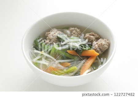 Vermicelli soup with meatballs and vegetables 122727482