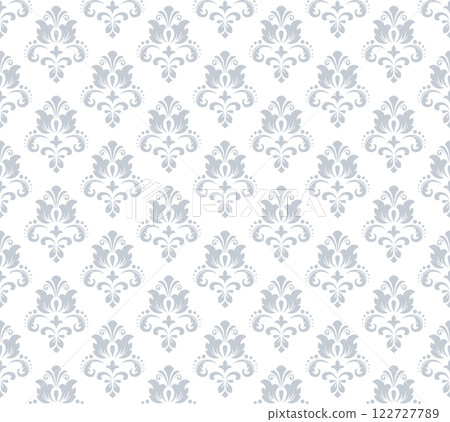 Floral pattern. Seamless vector background. Vintage wallpaper in the Baroque style. White and gray ornament for fabric, wallpaper, packaging. Ornate Damask flower illustration 122727789