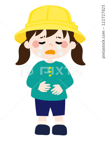 Vector illustration of a girl in a yellow hat crying sadly 122727825