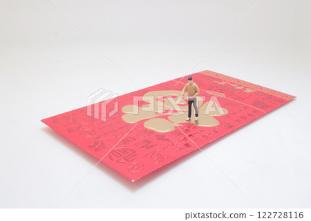 Miniature Figure Standing on Red Envelope with Gold Oriental 122728116