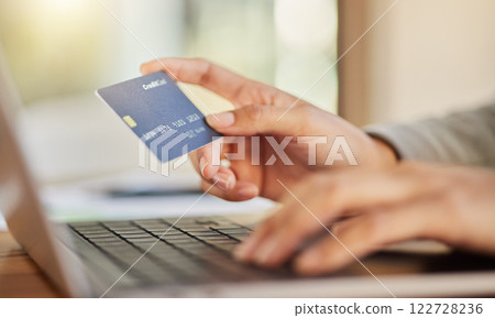 Ecommerce, fintech business woman with credit card and laptop doing online shopping, banking or online payment. Corporate hands, finance digital banking software and security information technology Ecommerce, fintech business woman with credit card and laptop doing online shopping, banking or online payment. Corporate hands, finance digital banking software and security information technology 122728236