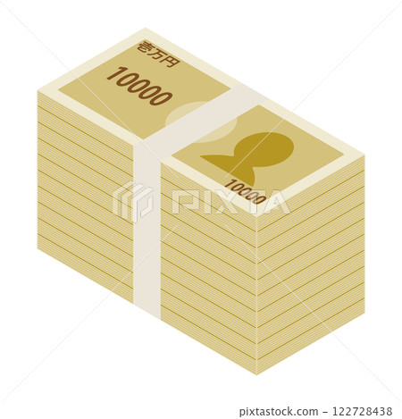 一疊 1,000 萬日圓鈔票的等距示意圖,面朝上 一疊 1,000 萬日圓鈔票的等距示意圖,面朝上 122728438