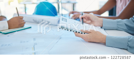 Business meeting, planning and architecture or engineering internship with teamwork and collaboration. Close up, hands and ideas with blueprints for future engineer vision and mission for innovation Business meeting, planning and architecture or engineering internship with teamwork and collaboration. Close up, hands and ideas with blueprints for future engineer vision and mission for innovation 122728587