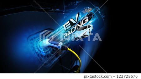 Power cable pump plug in charging power to electric vehicle EV car. 122728676