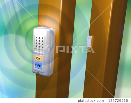 Crime prevention image (window security buzzer/window security alarm) with background Crime prevention image (window security buzzer/window security alarm) with background 122729916