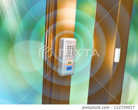 Crime prevention image (window security buzzer/window security alarm) with background 122729917
