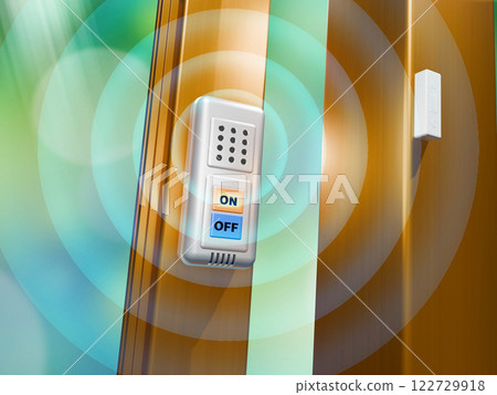 Crime prevention image (window security buzzer/window security alarm) with background Crime prevention image (window security buzzer/window security alarm) with background 122729918