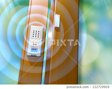 Crime prevention image (window security buzzer/window security alarm) with background 122729920