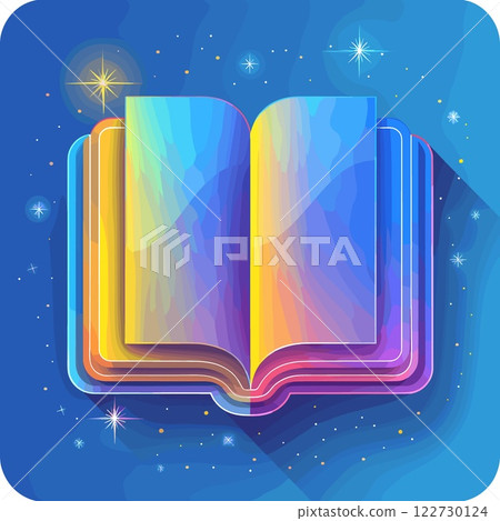 Colorful book with a rainbow cover and a blue background 122730124