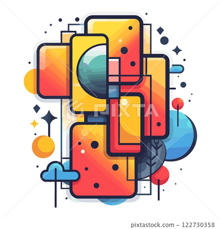 Colorful abstract painting with a lot of circles and squares Colorful abstract painting with a lot of circles and squares 122730358