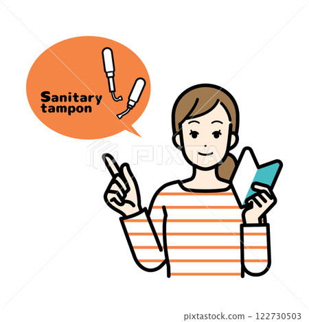 Illustration of a woman introducing sanitary products Illustration of a woman introducing sanitary products 122730503