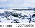 Snow-covered town on the west side of Lake Biwa in Shiga Prefecture, photographed by drone 122730650