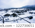 Snow-covered town on the west side of Lake Biwa in Shiga Prefecture, photographed by drone 122730651