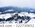 Snow-covered town on the west side of Lake Biwa in Shiga Prefecture, photographed by drone 122730652
