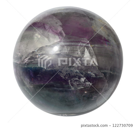 Fluorite crystal sphere with purple and green shades, a stunning polished fluorite crystal sphere showcasing vibrant purple and green hues Fluorite crystal sphere with purple and green shades, a stunning polished fluorite crystal sphere showcasing vibrant purple and green hues 122730709