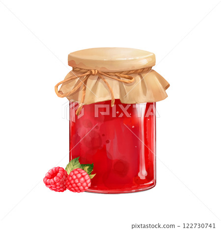 Home made raspberry jam illustration with berries. 122730741