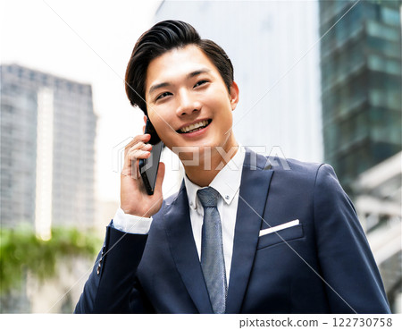 Businessman/office worker having a conversation on a smartphone 122730758