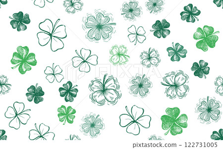 St. Patricks Day, clover pattern on white. Hand drawn illustrations St. Patricks Day, clover pattern on white. Hand drawn illustrations 122731005