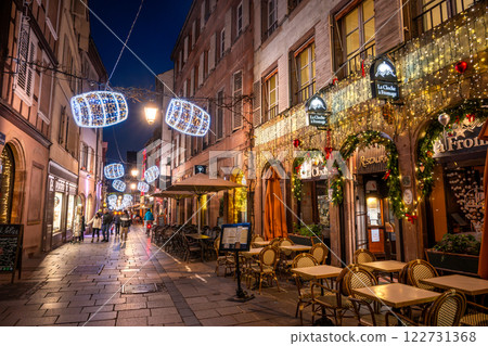 Christmas illuminations in Strasbourg, France, teddy bear 122731368