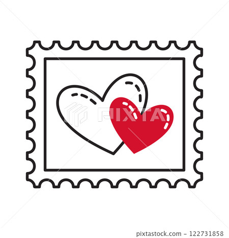 Postage stamp with Two hearts doodle flat style love isolated icon symbol of love Postage stamp with Two hearts doodle flat style love isolated icon symbol of love 122731858