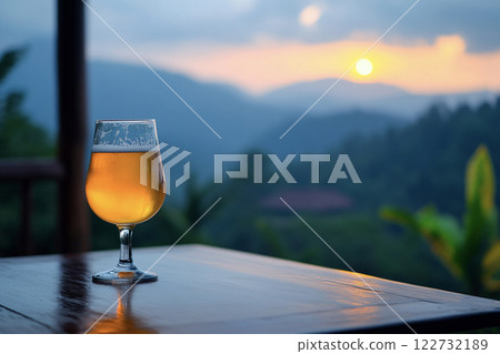 Drinking beer at a cafe in the mountains AI image 122732189