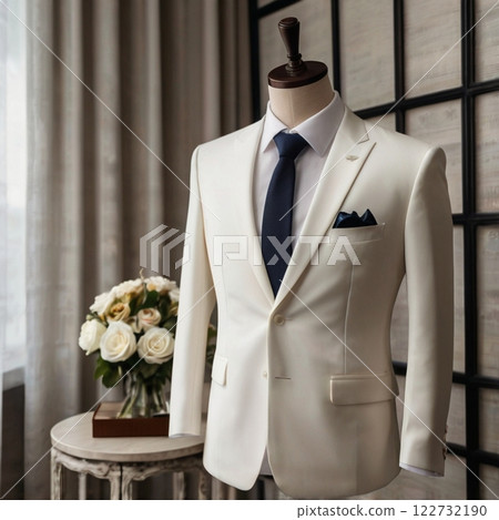 Elegant white men's suit on a mannequin. 122732190