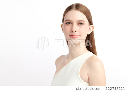 Beautiful young woman with clean fresh skin on white background, Face care, Facial treatment, Cosmetology, beauty and spa, women portrait. Beautiful young woman with clean fresh skin on white background, Face care, Facial treatment, Cosmetology, beauty and spa, women portrait. 122732221