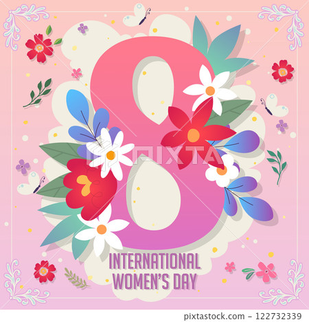Happy Women's Day greeting card, March 8th, International Women's Day 122732339