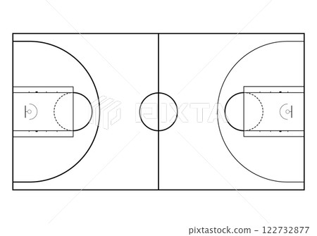 Basketball court and play field for game with ball, layout scheme 122732877