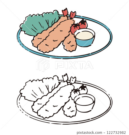 Pen-drawn fried shrimp 2 Pen-drawn fried shrimp 2 122732982