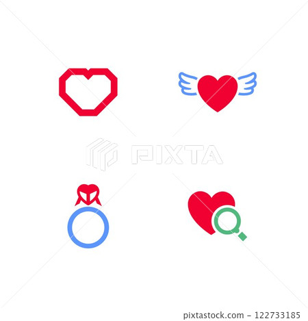Set icons or Valentines day symbols, holiday signs designed for celebration 122733185