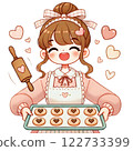 Girl baking heart-shaped cookies 122733399