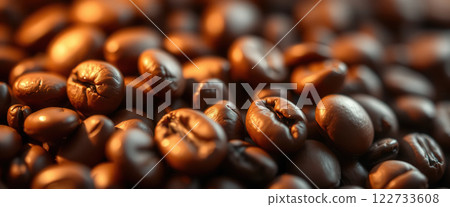 Close up of roasted coffee beans. Roasted coffee beans background 122733608