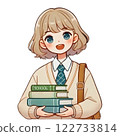 A female student in uniform holding a book 122733814