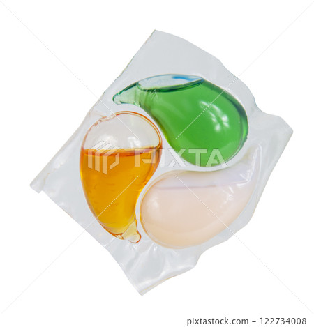 Multicolored gel capsule liquid powder isolated on the white background 122734008