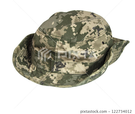 Pixel military cap hat uniform isolated on the white background 122734012