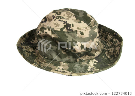 Pixel military cap hat uniform isolated on the white background Pixel military cap hat uniform isolated on the white background 122734013