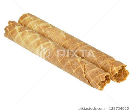 Wafer crispy stick tube isolated on the white background Wafer crispy stick tube isolated on the white background 122734030